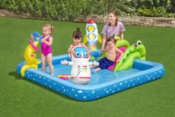 Bestway H2Ogo! Little Astronaut Square Inflatable Kiddie Pool Play Center With Slide Outlet