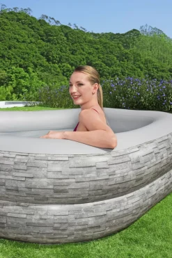 Bestway H2Ogo! Truprint Stone 7'X 6'9 X 21 Soft Sided Inflatable Family Kiddie Pool Hot