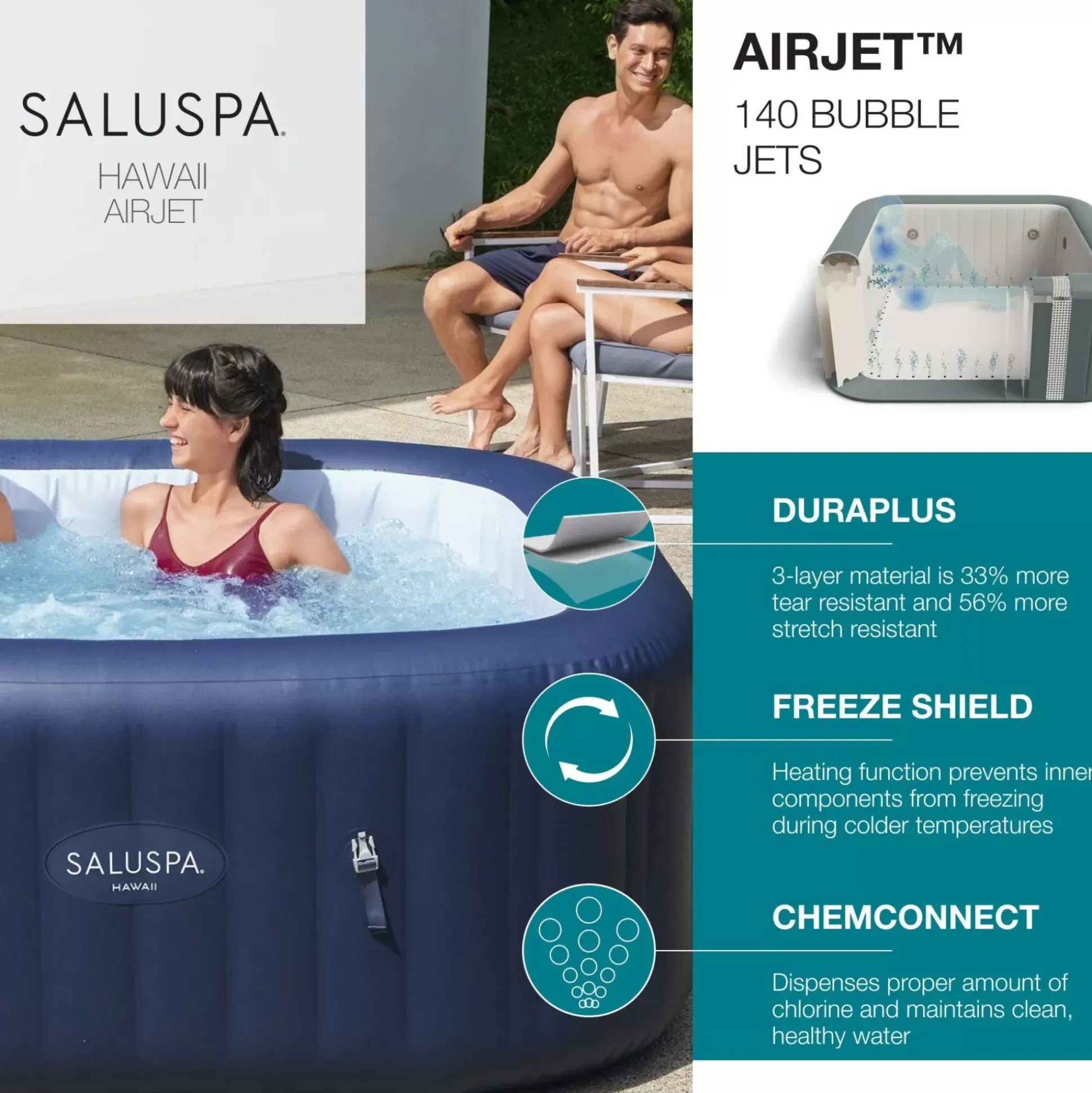 Bestway Saluspa Hawaii Airjet Inflatable Hot Tub Spa 4-6 Person Discount