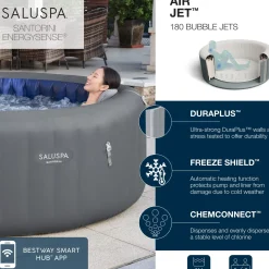 Bestway Saluspa Santorini Energysense Smart Luxe Hydrojet Pro Inflatable Hot Tub Spa With Colorjet Led Light 5-7 Person Discount